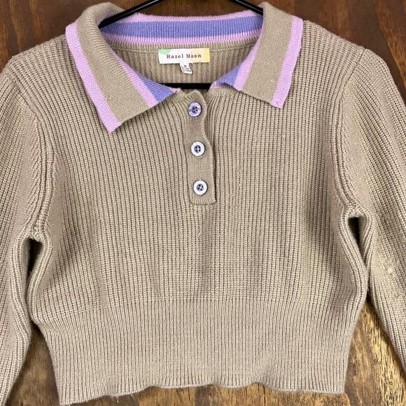 Hazel Moon Womens Sweater Brown Ribbed Cropped Long Sleeve Medium - Picture 2 of 13